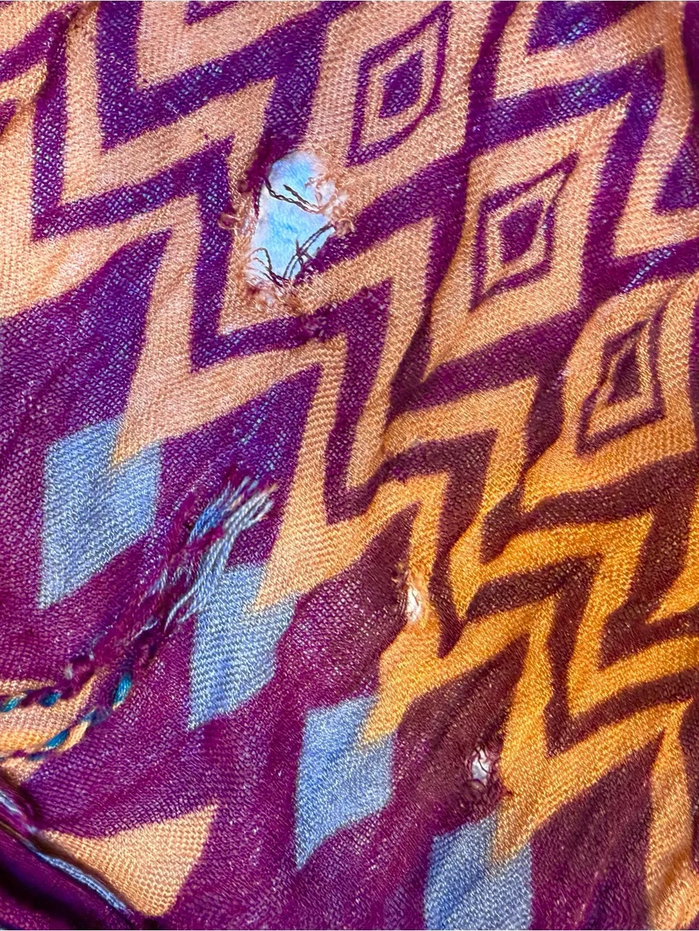 Boho Diamond Pattern Fringe Scarf in Burgundy and Mustard